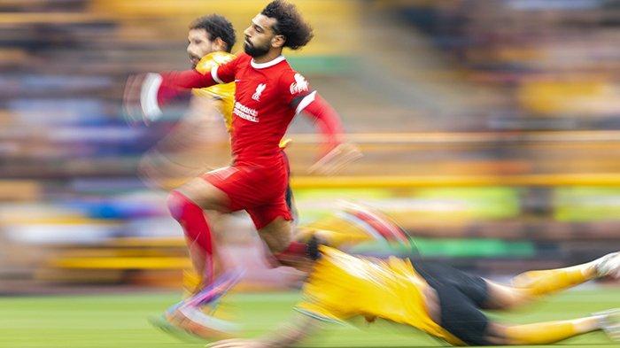 Mohamed Salah di pertandingan Wolves vs Liverpool