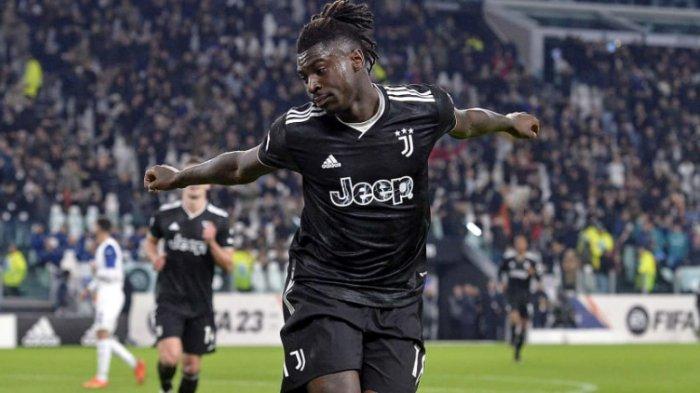 Selebrasi pemain Juventus, Moise Kean saat mencetak gol ke gawang Lazio di Liga Italia Serie A musim 2022/2023 pekan 15 pada November 2022.