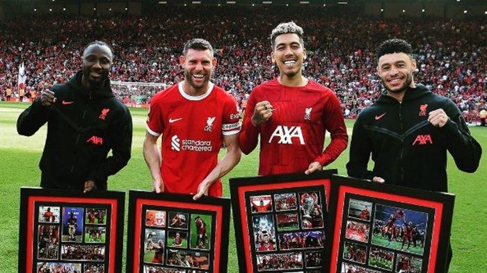 Naby Keita, James Milner, Roberto Firmino dan Alex Oxlade Chamberlain saat menjalani laga perpisahan dengan Liverpool di Anfield (instagram/@liverpoolfc)