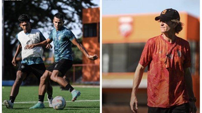 Pelatih Borneo FC, Pieter Huistra (kanan) saat memimpin latihan anak asuhnya jelang pertandingan menghadapi PSM Makassar, pada Jumat (29/3/2024), Pukul 20.30 WIB, Stadion Batakan Balikpapan.