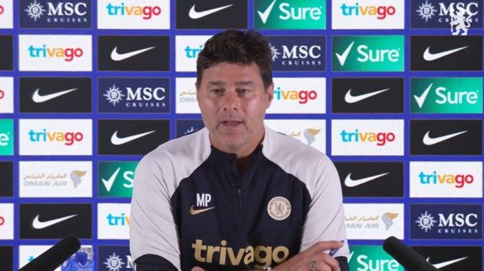 Pelatih Chelsea Mauricio Pochettino dalam press conference pra pertandingan melawan Liverpool di pekan perdana Liga Inggris.