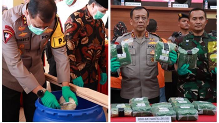 GUNAKAN DETERJEN – Polda Kaltara saat melakukan pemusnahan barang bukti narkoba jenis sabu sebanyak 16 Kg dengan melarutkan bersama air dan vixal pembersih lantai (deterjen), Jumat (25/7/2025) (TribunKaltara.com /Desi Kartika Ayu Nuryana)
