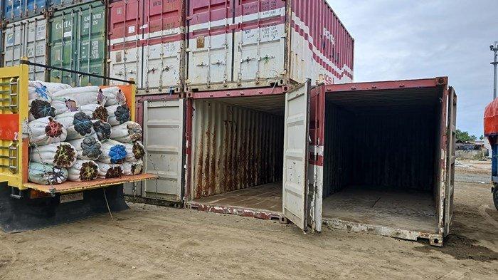 Proses loading rumput laut ke dalam kontainer tol laut di Pelabuhan Tunon Taka Nunukan, belum lama ini.