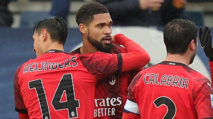 Selebrasi Ruben Loftus-Cheek ketika mencetak gol pada laga Empoli vs AC Milan, giornata 19 Liga Italia Serie A, di Stadion Carlo Castellani, Minggu (7/1/2024).(Twitter / @SerieA)