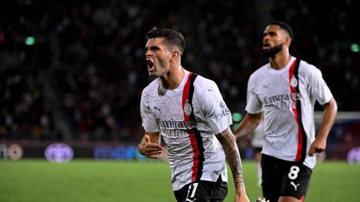 Selebrasi Christian Pulisic usai mencetak gol untuk AC Milan dalam debutnya di Liga Italia, Selasa (22/8/2023) dini hari WIB. (Instagram/@cmpulisic)
