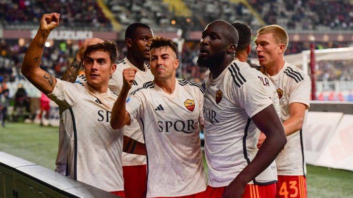 Selebrasi pemain AS Roma atas gol Romelu Lukaku saat tanding melawan Torino di Liga Italia pekan ke-5, Senin (25/9/2023) dini hari WIB. (Twitter/@OfficialASRoma)
