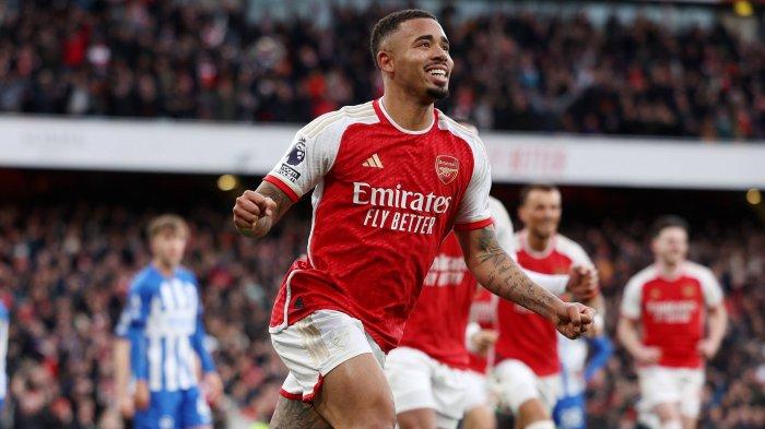 Selebrasi pemain Arsenal Gabriel Jesus usai mencetak gol kegawang Brighton di Liga Inggris, Minggu (17/12/2023). (Twitter/@Arsenal)