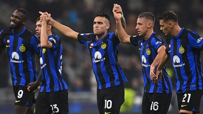 Selebrasi pemain Inter Milan di Liga Champions.