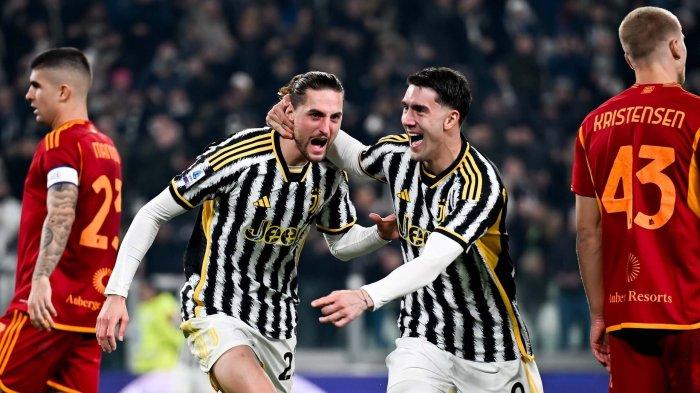 Selebrasi pemain Juventus Adrien Rabiot usai mencetak gol ke gawang AS Roma di Liga Italia pekan ke-18, Minggu (31/12/2023). (Twitter/@JuventusFC)