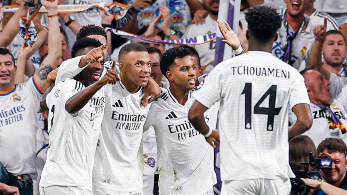 Selebrasi pemain Real Madrid yang mengalahkan stuttgart di Liga Champions, Rabu (18/9/2024). (Twitter/@realmadrid)