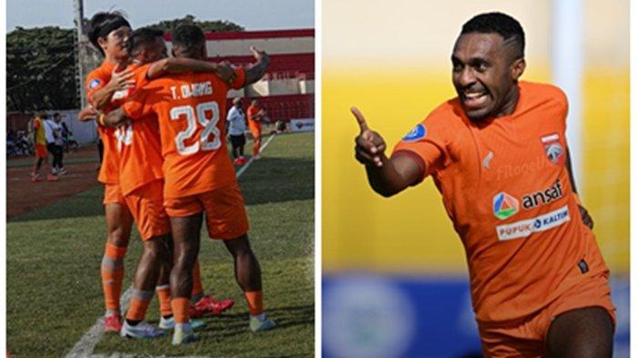 Selebrasi pencipta gol semata wayang Pesut Etam yang diciptakan, Terens Puhiri di menit '24. Duel RANS Nusantara vs Borneo FC berhasil dimenangkan Skuad Pesut Etam, dengan skor 0-1, pada Sabtu (16/12/2023), pukul 16.00 WITA.