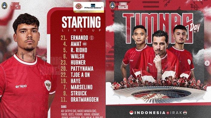 Inilah susunan pemain Timnas Indonesia vs Irak di Kualifikasi Piala Dunia pada Kamis 6 Juni 2024, Thom Haye starter, Jay Idzes cadangan.