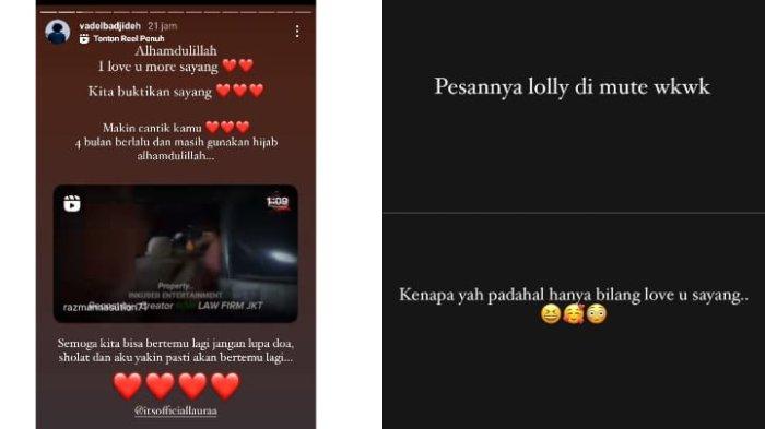 Instagram story Vadel Badjideh tanggapi titipan salam 'I love you sayang' dari Lolly. (Instagram @vadelbadjideh)