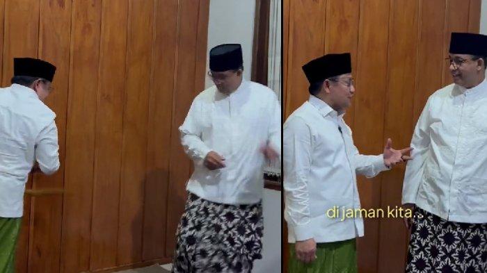 Viral tingkah kocak dan konyol aksi Capres dan Cawapres Cak Imin nyelepet Anies dengan sarung, Warganet terhibur