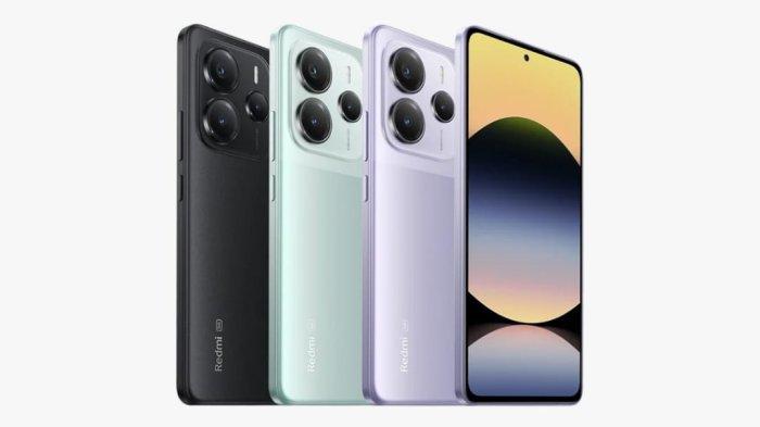 REDMI NOTE 14 - Tangkapan layar website Xiaomi. Varian warna Xiaomi Redmi Note 14 5G, Midnight Black, Coral Green, dan Lavender Purple. (mi.co.id)