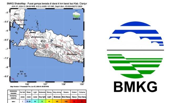 Badan Meteorologi Klimatologi dan Geofisika atau BMKG merilis info gempa terkini di wilayah barat laut Cianjur Jawa Barat pada Kamis 27 Juni 2024, cek magnitudo hingga titik koordinat gempa hari ini.