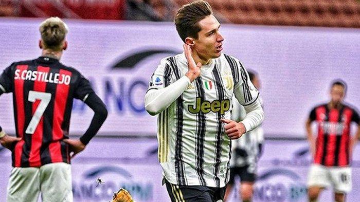 Selebrasi Federico Chiesa di laga AC Milan vs Juventus Liga Italia Serie A, Kamis (07/01/2021).