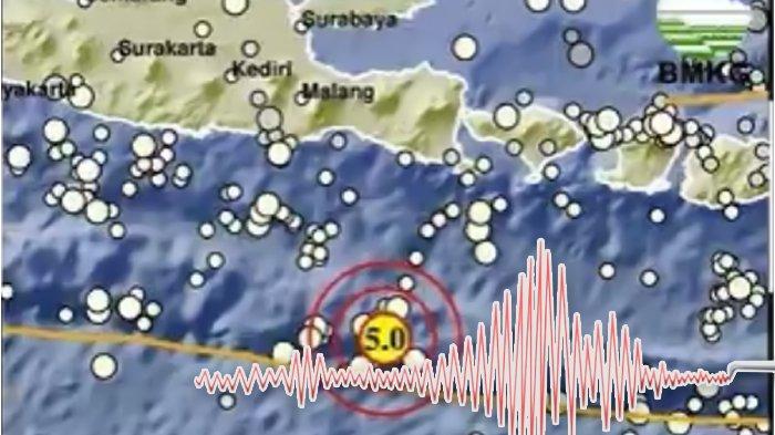 Gempa di Laut Selatan Jember, Jumat (01/003/2024). (Kolase TribunKaltara.com / Twitter / @infoBMKG)