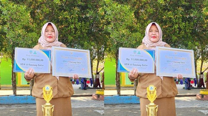 Pemberian piala dan penghargaan juara I lomba sekolah sehat tingkat provinsi Kaltara oleh Gubernur Zainal A Paliwang pada Sabtu (17/08/2024). (Istimewa)