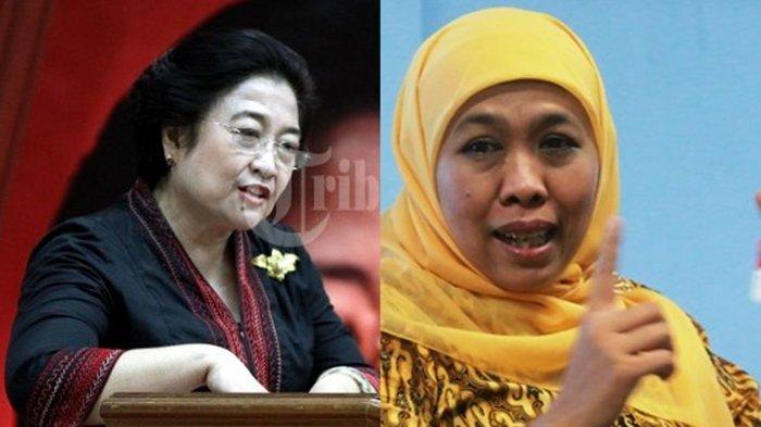 Berikut kata bos PDIP Megawati Soekarnoputri soal kans Khofifah Indar Parawansa (kanan) jadi bakal Cawapres di Pilpres 2024.