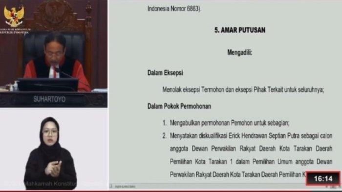 Tangkapan layan Youtube Mahkamah Konstitusi RI saat Ketua MK Suhartoyo, membacakan amar putusan sidang PHPU yang diajukan PPP terhadap hasil Pemilu 2024 di Kota Tarakan, Kalimantan Utara pada Kamis (6/6/2024) di Ruang Sidang Pleno, Gedung 1, MK Jakarta.