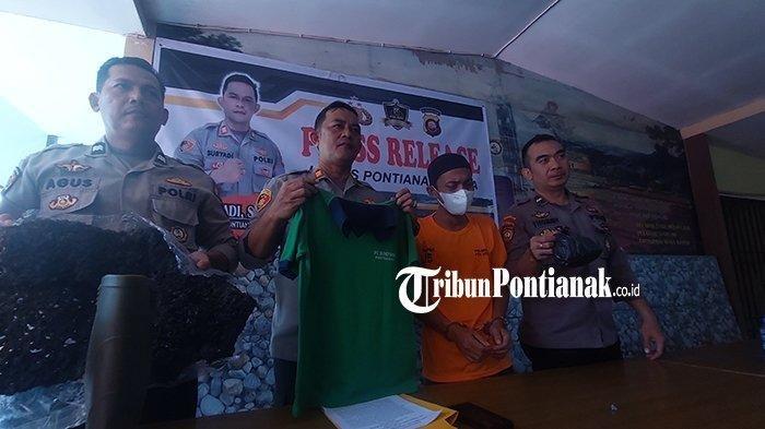 Pengungkapan kasus pembakaran pabrik karet di Pontianak Utara oleh karyawannya sendiri, Sabtu 8 Juli 2023. Kapolsek Pontianak Utara AKP Suryadi saat memberikan keterangan terkait kasus pembakaran tersebut. TRIBUNPONTIANAK.CO.ID/FERRYANTO