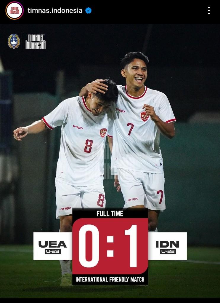 Witan Sulaeman mencetak gol tunggal di laga uji coba Timnas U23 Indonesia melawan Uni Emirat Arab