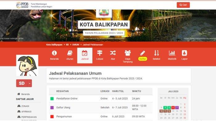 Laman PPDB Balikpapan 2023 jenjang SD jalur umum