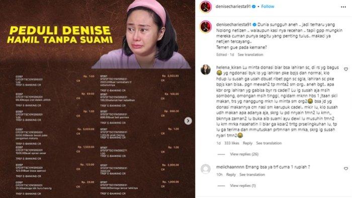 Ucapan syukur dan terima kasih dari Denise Chariesta kepada netizen yang sudah berdonasi.