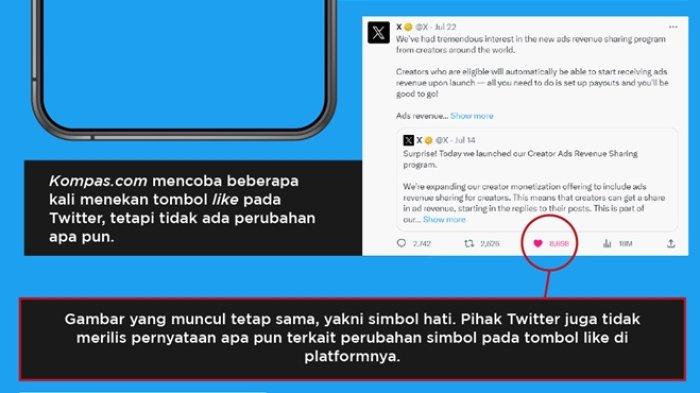 Twitter tidak mengubah tombol like dengan logo atau animasi X.