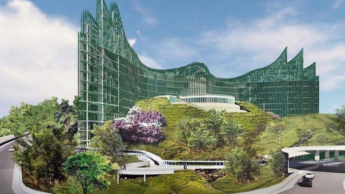 Ilustrasi desain Istana Negara di IKN Nusantara, Kalimantan Timur.