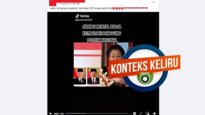 Tangkapan layar Facebook narasi yang menyebut Megawati mengumumkan Ahok sebagai cawapres Ganjar.