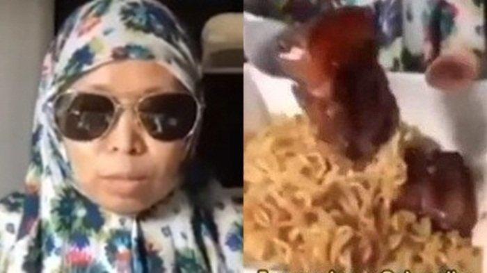 Emak-emak viral bikin konten makan mi campur daging babi hingga mengucap bismillah.