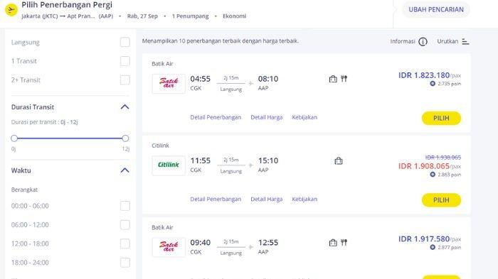 Harga tiket pesawat ke Samarinda dari Jakarta besok, Rabu 27 September 2023 mencapai Rp 1,9 juta.