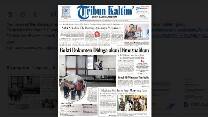 Headline TribunKaltim hari ini, Minggu (1/10/2023). KPK Sita Rp 30 M di Kantor Kementan, Diduga dari Para kepala dinas pertanian di berbagai Pemda untuk promosi dan mutasi jabatan