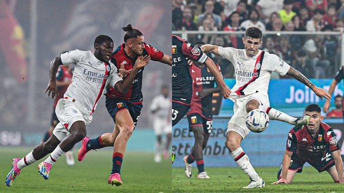 Yunus Musah (kiri) dan Christian Pulisic. Kombinasi dua pemain Amerika Serikat sukses membawa AC Milan beraih kemenangan atas Genoa, pada lanjutan Liga Italia Serie A 2023/2024.