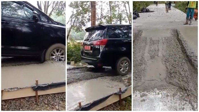 VIRAL MOBIL DINAS - Viral mobil dinas terobos jalanan yang baru saja dicor.