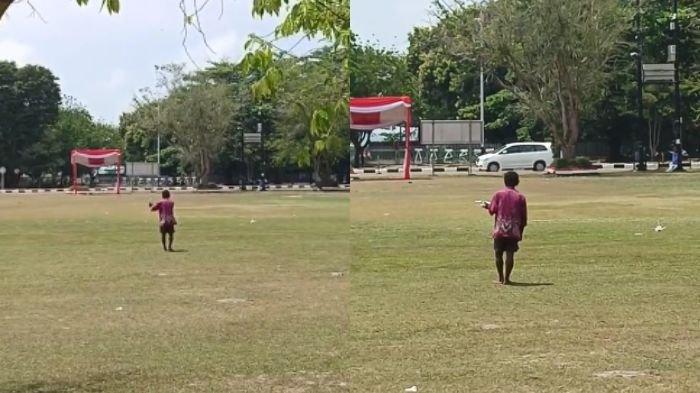 Viral pawang diduga melakukan ritual pemanggil hujan di Lapangan Merdeka Balikpapan.