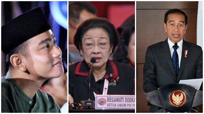 Kolase foto Gibran Rakabuming Raka, Megawati Soekarnoputri, Joko Widodo.