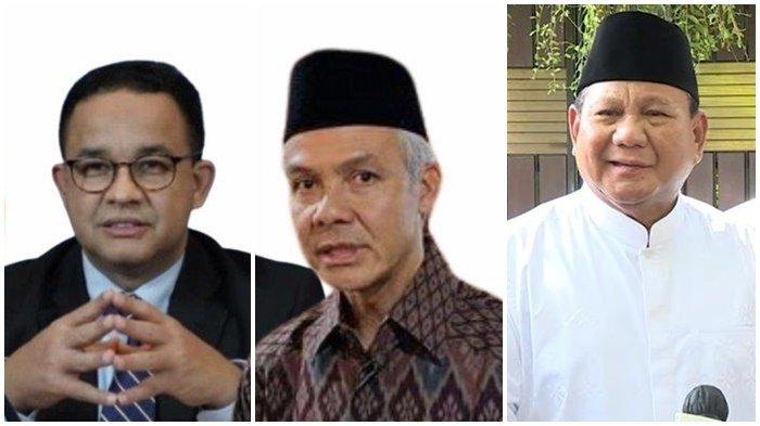Kolase foto Anies Baswedan, Ganjar Pranowo, dan Prabowo Subianto.
