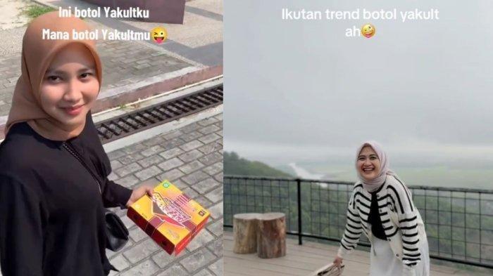 Kolase foto pengguna akun tiktok yang ikut tren botol yakult. Trending Tiktok! Terjawab sudah apa itu botol Yakult viral dan arti sebenarnya.