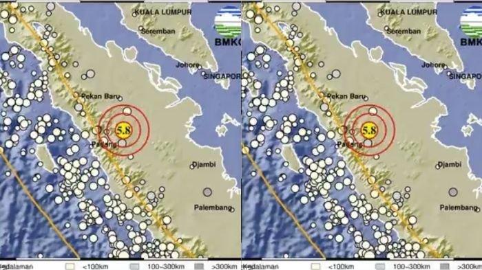 Info gempa terkini dari BMKG, gempa magnitudo 5.8 guncang Kuantan Singingi Riau.