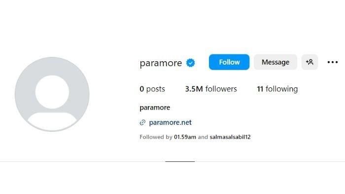 Instagram Paramore, foto profil dan unggahan hilang.