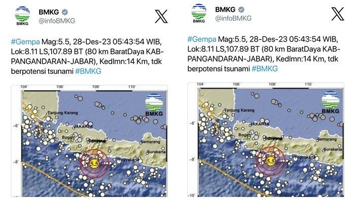 Pusat gempa Pangandaran 5.5 Magnitudo, gempa dirasakan warga di Sukabumi, Pelabuhan Ratu, hingga Garut dan Cilacap.