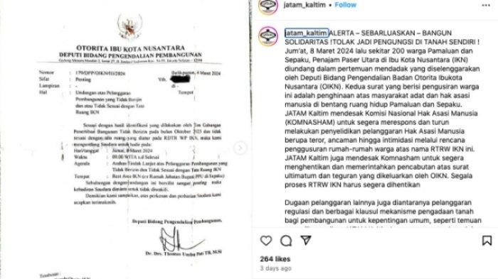 SURAT OIKN - Surat dari Otorita IKN yang diterima warga Desa Pemaluan terkait rencana perobohan 249 bangunan di kawasan IKN Nusantara.