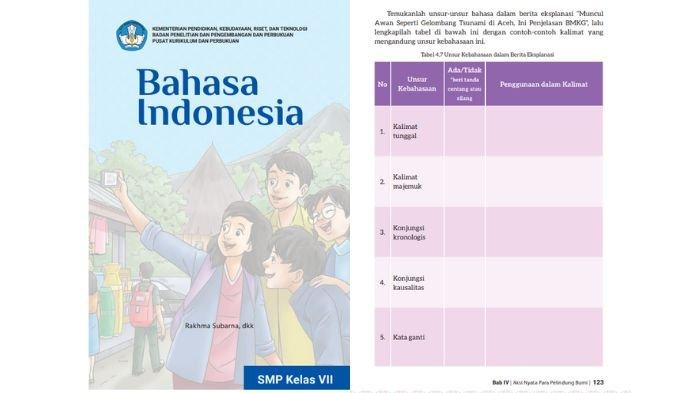 Soal Bahasa Indonesia kelas 7 SMP Kurikulum Merdeka halaman 123, berikut kunci jawabannya.
