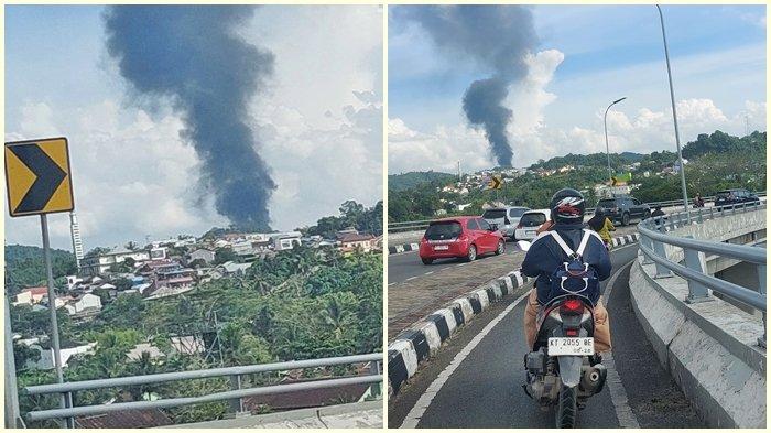 KEBAKARAN DI SAMARINDA - Potret kepulan asap hitam yang membumbung tinggi di seputaran Simpang Pasir, Palaran, Kota Samarinda, Kalimantan Timur pada Selasa (6/2/2024). Ada yang bilang pembakaran ban, tapi ada dugaan yang terbakar adalah BBM.