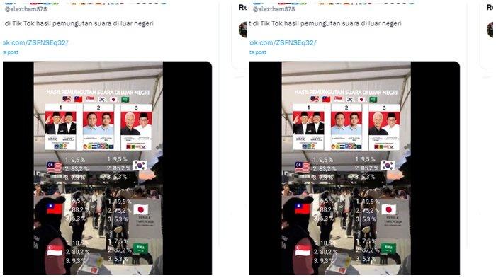 Tangkapan layar unggahan yang diklaim hasil hitung suara Pilpres 2024 di luar negeri