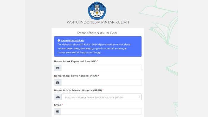 Laman pendaftaran KIP Kuliah 2024, berikut cara daftar dan syaratnya, dibuka mulai hari ini.