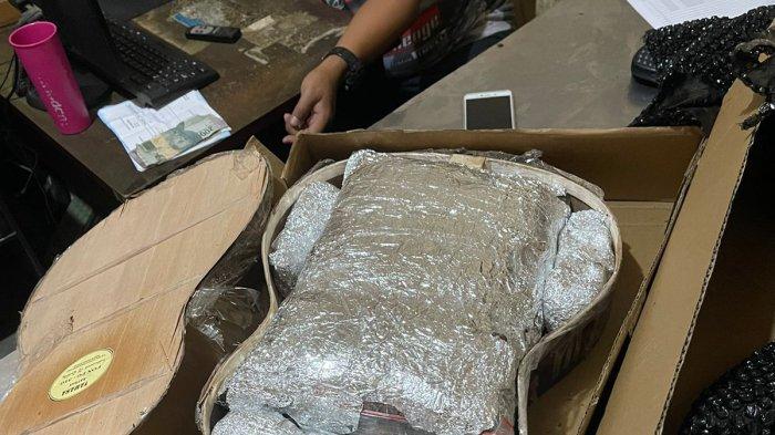 PEREDARAN GANJA SAMARINDA - Penampakan gitar berisi ganja 1,6 kilogram saat digeledah BNNP Kaltim di Samarinda, Kalimantan Timur.